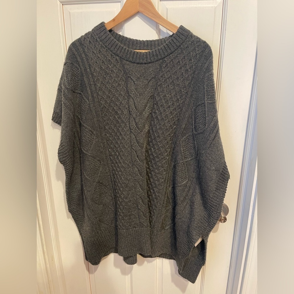 Echo Women’s Charcoal Cable Knit Poncho Sleeveless Sweater O/S NWT